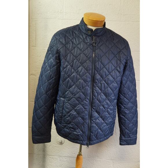 Barbour Harrington Quilted Jacket Mens L Navy Blue Full Zip Tartan Plaid - Picture 2 of 15